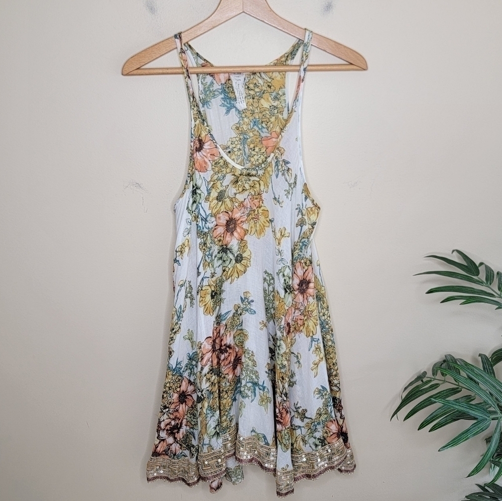 Free People | Boho Floral Dress with Sequin Hem Size XS